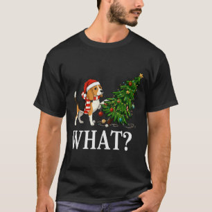 Funny Xmas Beagle Pushing Christmas Tree Over Dog T-Shirt