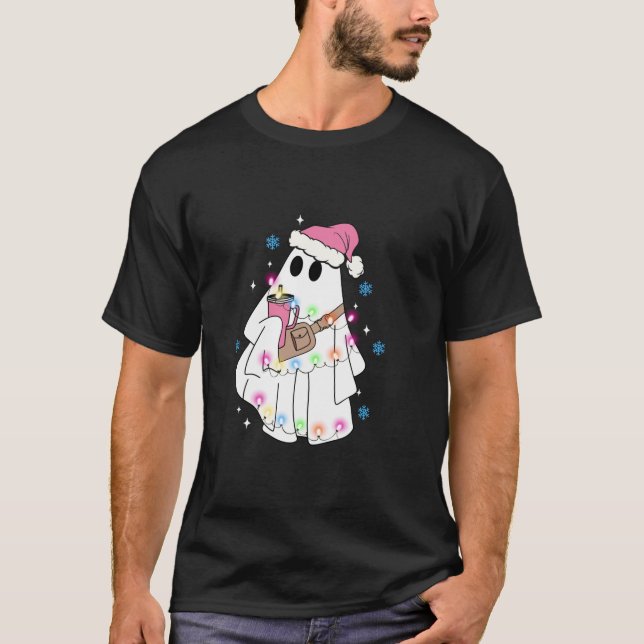 Funny Xmas Boo Jee Ghost Christmas Lights Long Sle T-Shirt (Front)