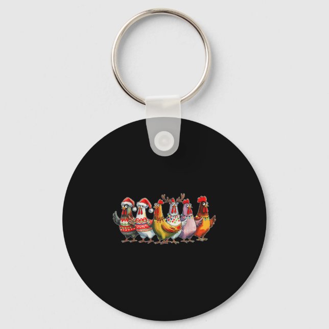 Funny Xmas Chicken Farmer Christmas Matching Famil Key Ring (Front)