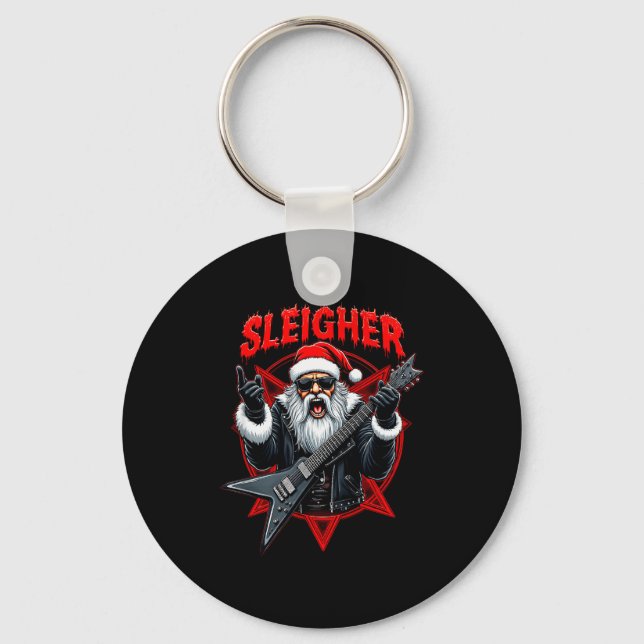 Funny Xmas Christmas Guitar Santa Sleigher Heavy M Key Ring (Front)