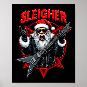 Funny Xmas Christmas Guitar Santa Sleigher Heavy M Poster
