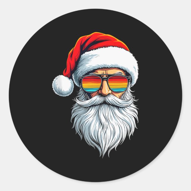 Funny Xmas Christmas In July Summer Santa Tank Top Classic Round Sticker (Front)
