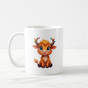 Funny Xmas Cow Lights Boys Girls Cute Highland Cow Coffee Mug