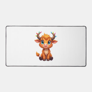 Funny Xmas Cow Lights Boys Girls Cute Highland Cow Desk Mat