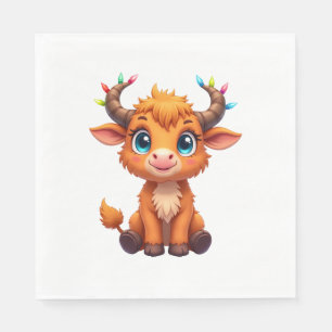 Funny Xmas Cow Lights Boys Girls Cute Highland Cow Napkin