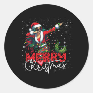 Funny Xmas Dabbing Mermaid Santa Claus Merry Chris Classic Round Sticker