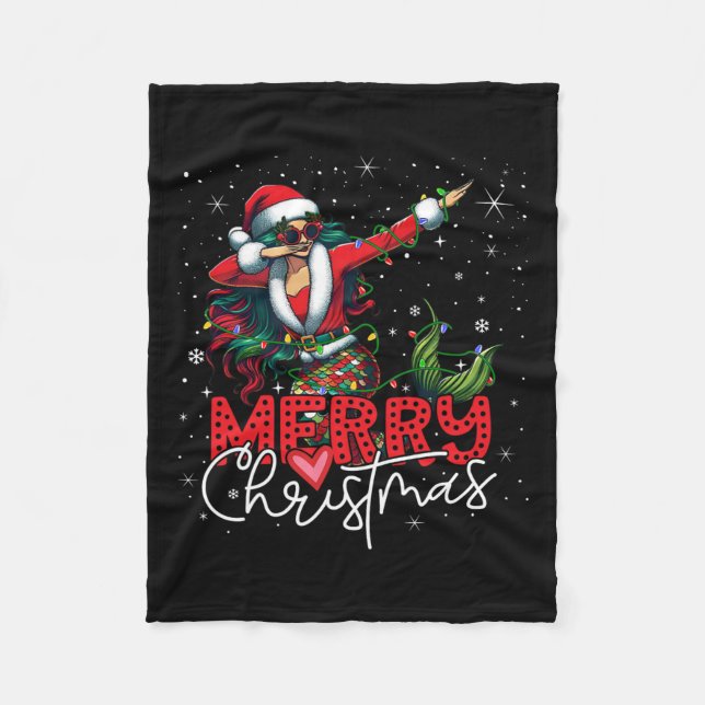 Funny Xmas Dabbing Mermaid Santa Claus Merry Chris Fleece Blanket (Front)