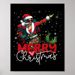 Funny Xmas Dabbing Mermaid Santa Claus Merry Chris Poster