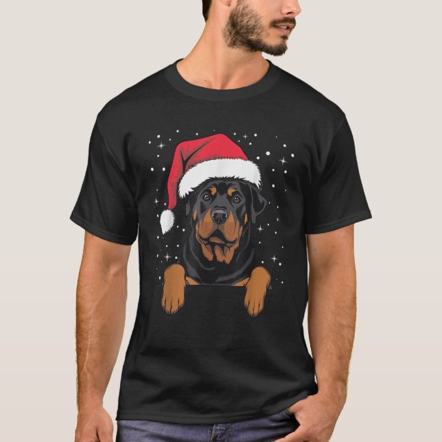 Funny Xmas Dog Santa Hat Rottweiler Christmas  T-Shirt (Front)