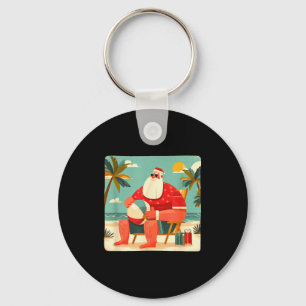 Funny Xmas Graphic With Beach Santa And Vacation B Key Ring