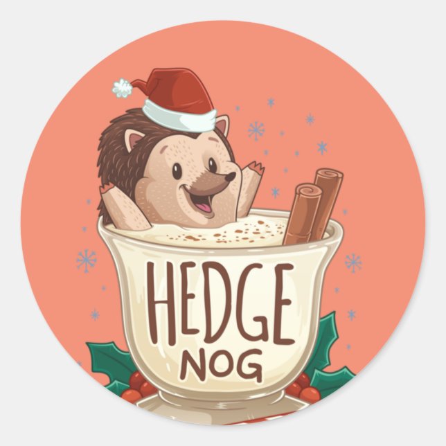 Funny Xmas Hedge Nog Hedgehog Eggnog Christmas Classic Round Sticker (Front)