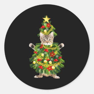 Funny Xmas Holiday Cat Christmas Tree For Cat Kitt Classic Round Sticker