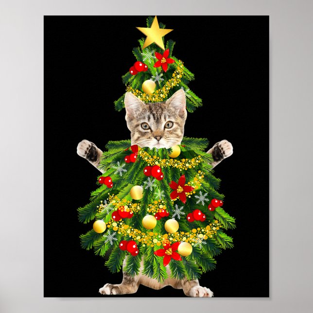 Funny Xmas Holiday Cat Christmas Tree For Cat Kitt Poster (Front)