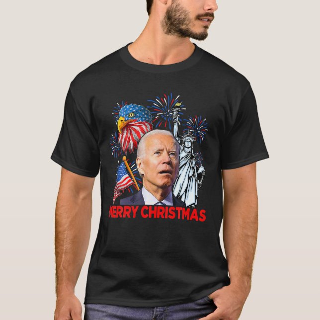 Funny Xmas Joe Biden Merry Christmas Funny 4Th Of T-Shirt (Front)