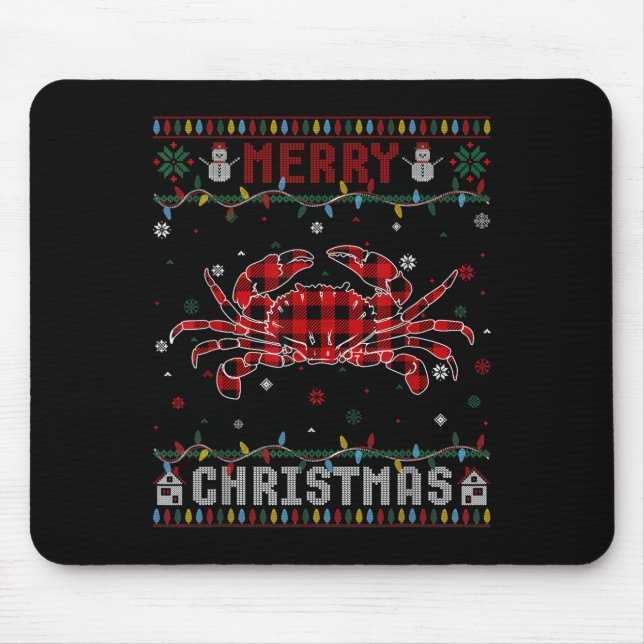 Funny Xmas Lighting Crab Lovers Ugly Christmas Swe Mouse Pad (Front)