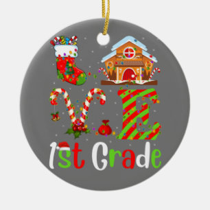 Funny Xmas Lighting Love 1st Grade Teacher Christm Ceramic Ornament