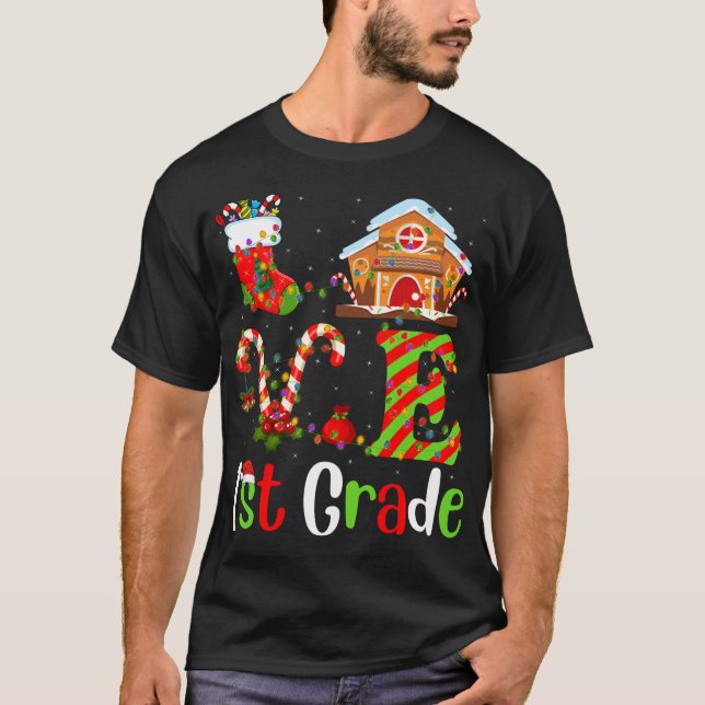 Funny Xmas Lighting Love 1st Grade Teacher Christm T-Shirt (Front)