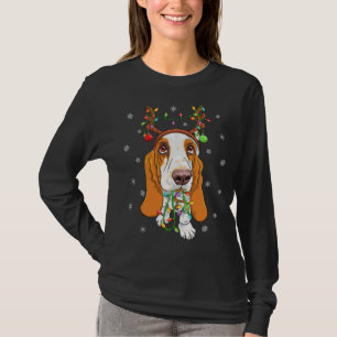 Funny Xmas Lighting Reindeer Hat Basset Hound Chri T-Shirt