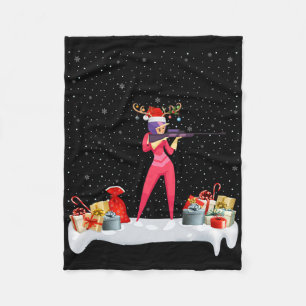 Funny Xmas Lighting Reindeer Santa Hat Biathlon Ch Fleece Blanket