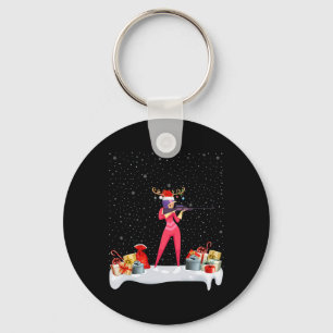 Funny Xmas Lighting Reindeer Santa Hat Biathlon Ch Key Ring