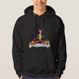 Funny Xmas Lighting Reindeer Santa Hat Marathon Ch Hoodie