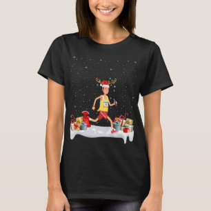Funny Xmas Lighting Reindeer Santa Hat Marathon Ch T-Shirt