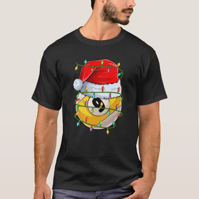 Funny Xmas Lighting Santa Billiards 9 Ball Christm T-Shirt (Front)