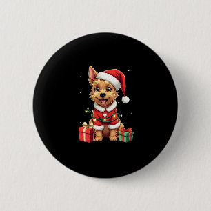 Funny Xmas Lighting Santa Border Terrier Dog Chris 6 Cm Round Badge