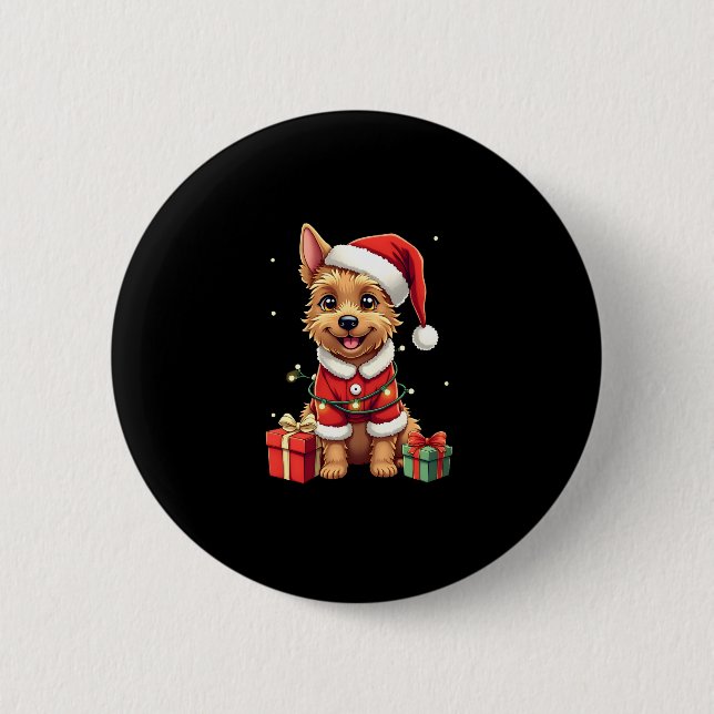 Funny Xmas Lighting Santa Border Terrier Dog Chris 6 Cm Round Badge (Front)