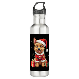 Funny Xmas Lighting Santa Border Terrier Dog Chris 710 Ml Water Bottle
