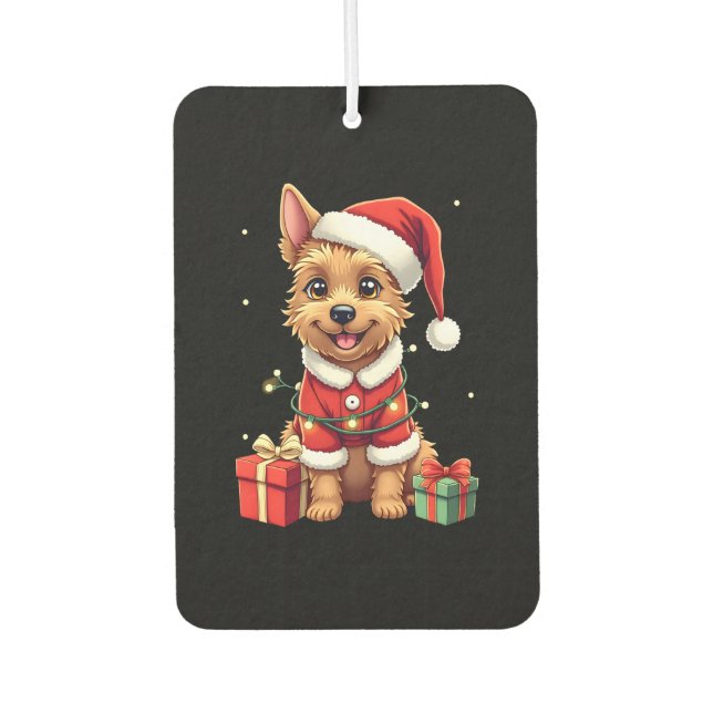 Funny Xmas Lighting Santa Border Terrier Dog Chris Car Air Freshener (Front)