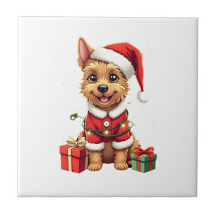 Funny Xmas Lighting Santa Border Terrier Dog Chris Ceramic Tile