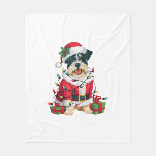Funny Xmas Lighting Santa Border Terrier Dog Chris Fleece Blanket