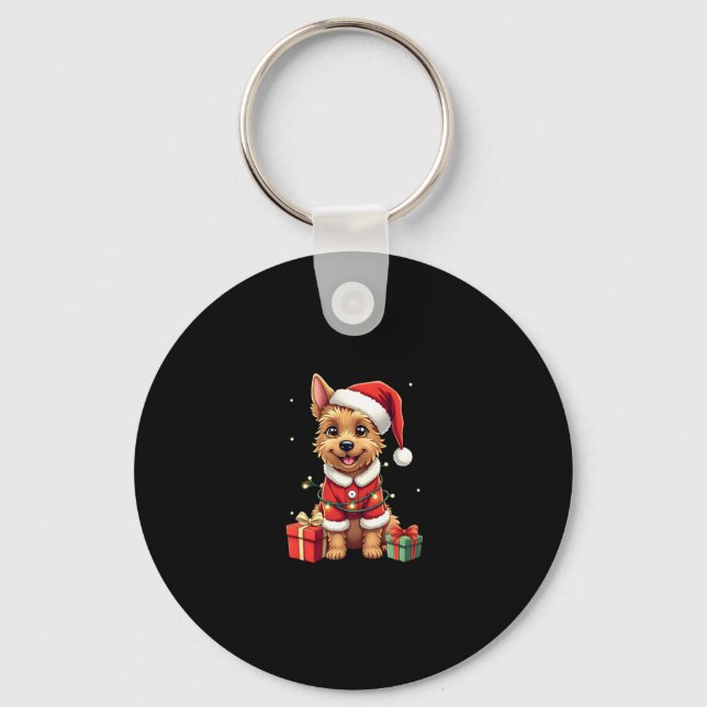 Funny Xmas Lighting Santa Border Terrier Dog Chris Key Ring (Front)