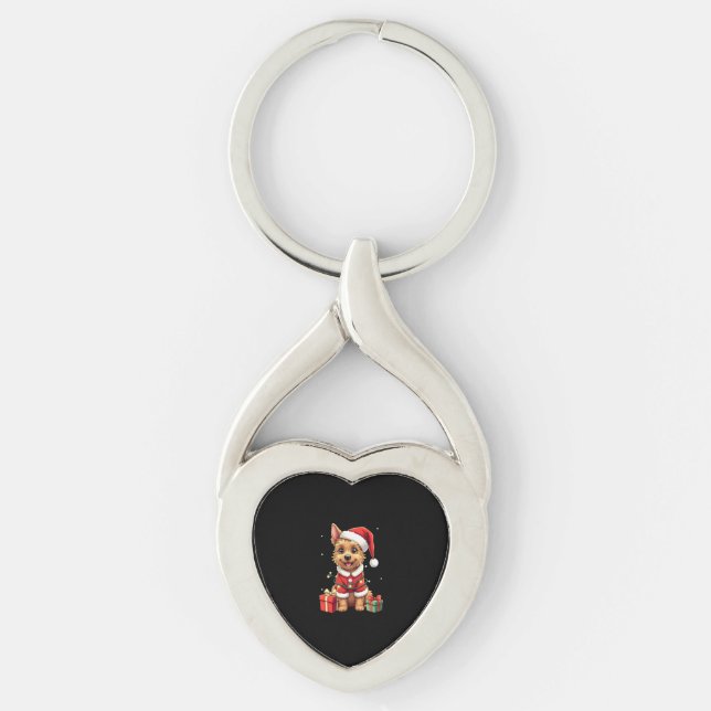 Funny Xmas Lighting Santa Border Terrier Dog Chris Key Ring (Front)