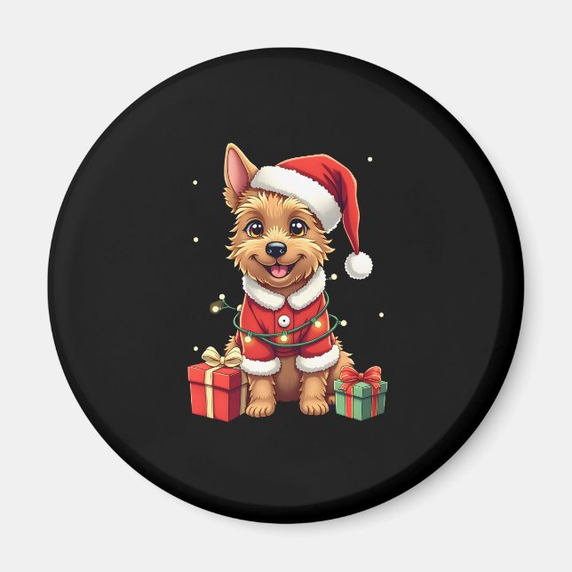 Funny Xmas Lighting Santa Border Terrier Dog Chris Magnet (Front)