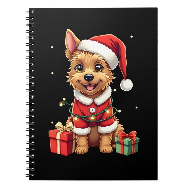 Funny Xmas Lighting Santa Border Terrier Dog Chris Notebook (Front)