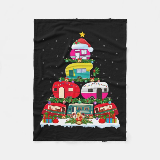 Funny Xmas Lighting Santa Camping Rv Christmas Tre Fleece Blanket (Front)