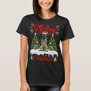 Funny Xmas Lighting Santa Hat Belgian Malinois Dog T-Shirt