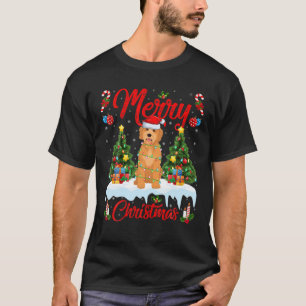 Funny Xmas Lighting Santa Hat Goldendoodle Dog Chr T-Shirt