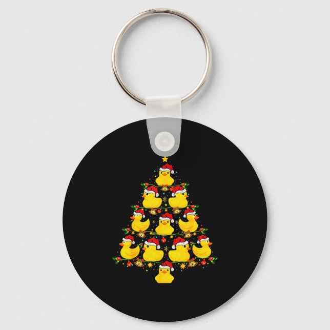 Funny Xmas Lighting Santa Hat Rubber Duck Christma Key Ring (Front)