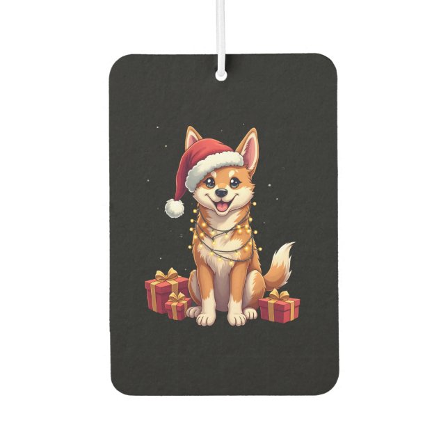 Funny Xmas Lighting Santa Hat Tamaskan Dog Christm Car Air Freshener (Front)