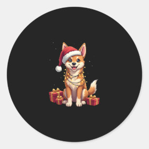 Funny Xmas Lighting Santa Hat Tamaskan Dog Christm Classic Round Sticker