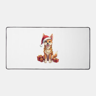 Funny Xmas Lighting Santa Hat Tamaskan Dog Christm Desk Mat