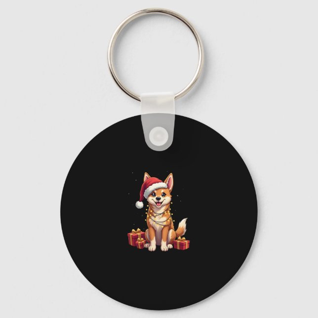 Funny Xmas Lighting Santa Hat Tamaskan Dog Christm Key Ring (Front)