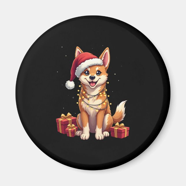 Funny Xmas Lighting Santa Hat Tamaskan Dog Christm Magnet (Front)