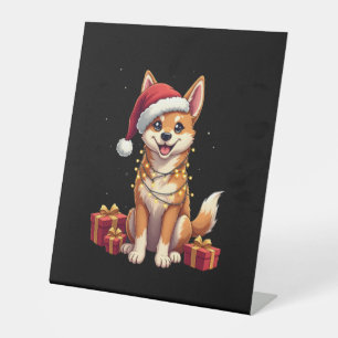 Funny Xmas Lighting Santa Hat Tamaskan Dog Christm Pedestal Sign