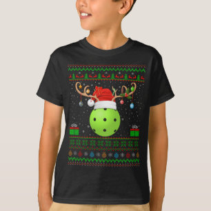 Funny Xmas Lighting Santa Hat Ugly Pickleball Chri T-Shirt