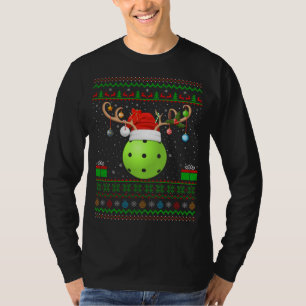 Funny Xmas Lighting Santa Hat Ugly Pickleball Chri T-Shirt