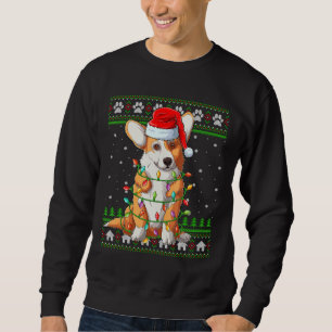 Funny Xmas Lighting Santa Hat Ugly Welsh Corgi Chr Sweatshirt